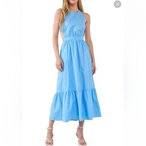 English Factory blue backless midi dress
